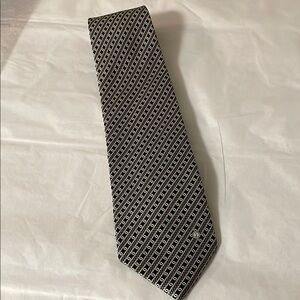 Dunhill Blue and White Silk Tie with Geometric Pattern
